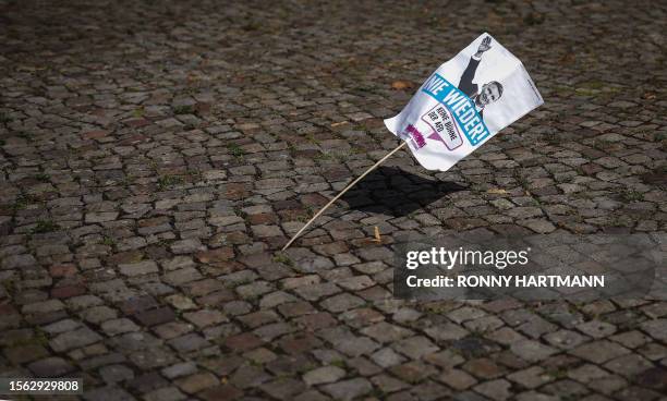 Placard reading Never again No stage for AfD" as people demonstrate against the European Election Assembly of the German far-right Alternative for...