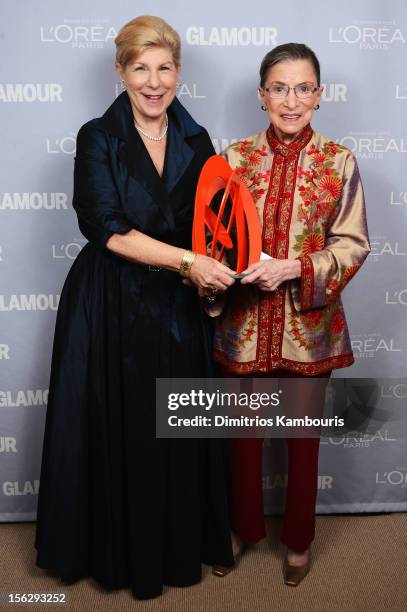 Nina Totenberg and Justice Ruth Bader Ginsburg pose backstage at the 22nd annual Glamour Women of the Year Awards at Carnegie Hall on November 12,...