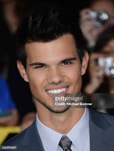 Actor Taylor Lautner arrives at the premiere of Summit Entertainment's "The Twilight Saga: Breaking Dawn Part 2" at Nokia Theatre L.A. Live on...