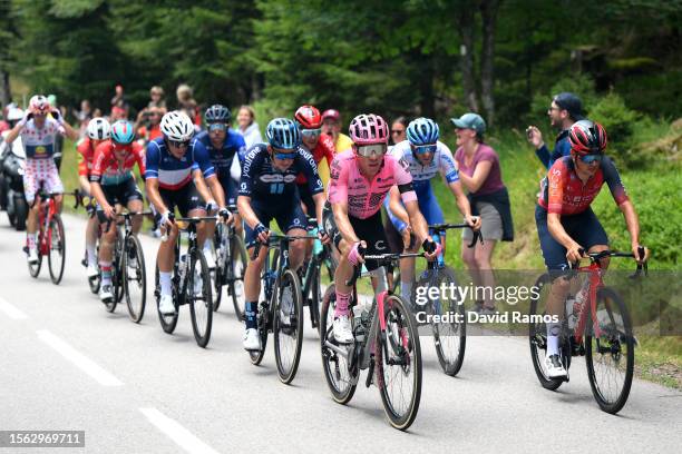 Kevin Vermaerke of The United States and Team DSM-Firmenich, Rigoberto Uran of Colombia and Team EF Education-EasyPost and Tom Pidcock of United...