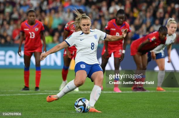 Georgia Stanway of England scores her team's first goal from a penalty during the FIFA Women's World Cup Australia & New Zealand 2023 Group D match...