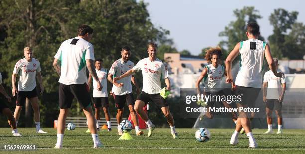 Mason Mount of Manchester United in action during a pre-season training session at Pingry School on July 21, 2023 in Basking Ridge, New Jersey.