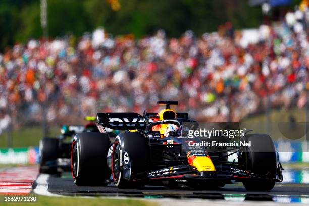 Max Verstappen of the Netherlands driving the Oracle Red Bull Racing RB19 on track during qualifying ahead of the F1 Grand Prix of Hungary at...