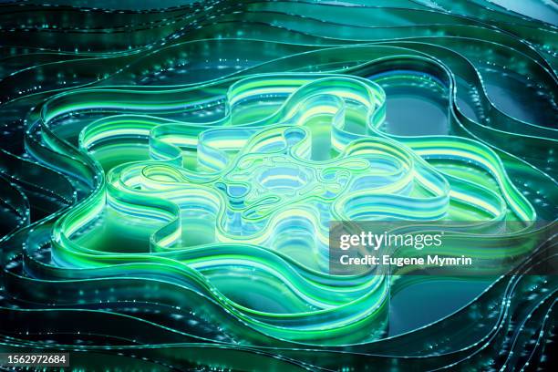 digitally generated image of green glowing futuristic digital data flowing and network structure - emerald stock pictures, royalty-free photos & images