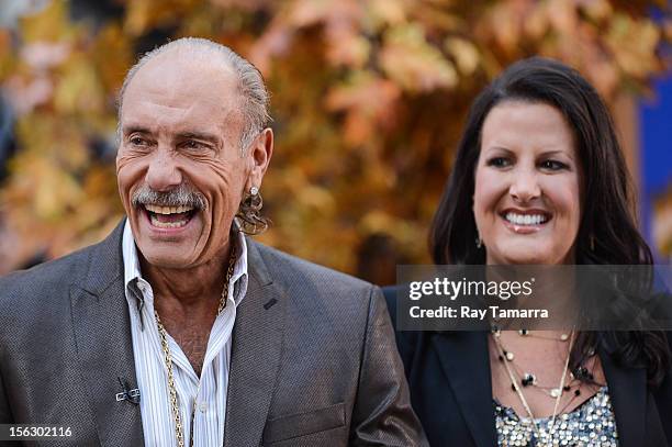 Personalities Les Gold and Ashley Broad tape an interview at "Good Morning America" at the ABC Times Square Studios on November 12, 2012 in New York...