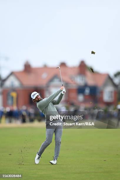 Cameron Young of the United States plays his shot on the 1st hole during Day Three of The 151st Open at Royal Liverpool Golf Club on July 22, 2023 in...