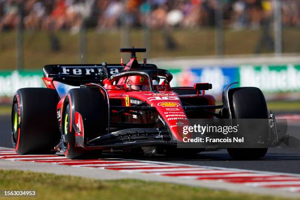 Charles Leclerc of Monaco driving the Ferrari SF-23 on track during qualifying ahead of the F1 Grand Prix of Hungary at Hungaroring on July 22, 2023...