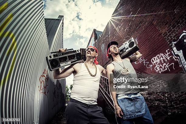 gangstas with boomboxes - gangsta rappers stock pictures, royalty-free photos & images