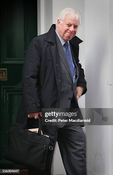 Lord Patten, Chairman of the BBC Trust, leaves home on November 13, 2012 in London, England. Tim Davie has been appointed the acting Director General...