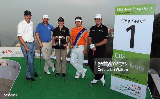 Matt Kucher of USA, Padraig Harrington of Ireland, Rory McIlroy of Northern Ierland, Y.E Yang of Korea and Paul Lawrie of Scotland pose during The...