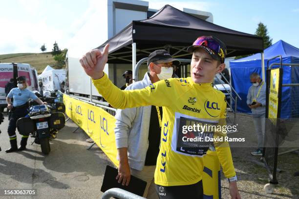 Jonas Vingegaard of Denmark and Team Jumbo-Visma - Yellow leader jersey after the stage twenty as the overall winner of the 110th Tour de France 2023...