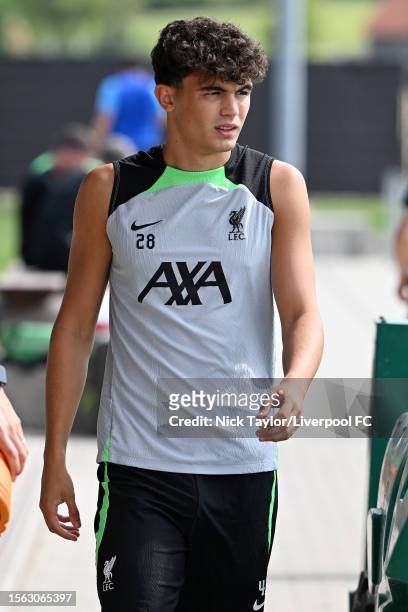 Stefan Bajcetic of Liverpool during a training session on July 22, 2023 in UNSPECIFIED, Germany.