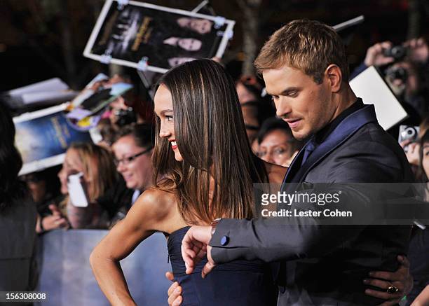 Model Sharni Vinson and actor Kellan Lutz arrive at "The Twilight Saga: Breaking Dawn - Part 2" Los Angeles premiere at the Nokia Theatre L.A. Live...