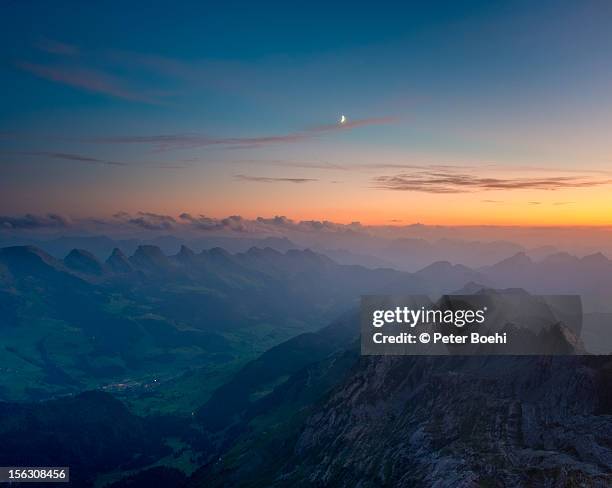 dusk on the säntis - appenzell innerrhoden stock pictures, royalty-free photos & images