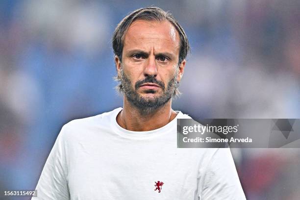 Alberto Gilardino, head coach of Genoa, looks on prior to kick-off in the pre-season friendly match between Genoa CFC and Monaco at Stadio Luigi...