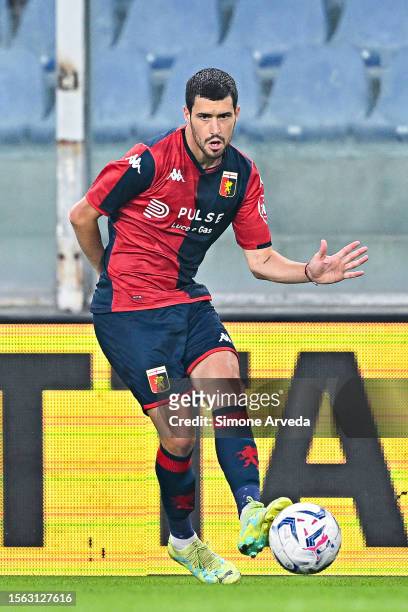 Aaron Martin of Genoa is seen in action during the pre-season friendly match between Genoa CFC and Monaco at Stadio Luigi Ferraris on July 29, 2023...