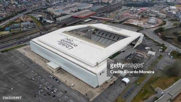 Aerial view of the stadium before the match between Corinthians and Vasco as part of Brasileirao Series A 2023 at Neo Quimica Arena on July 29, 2023...