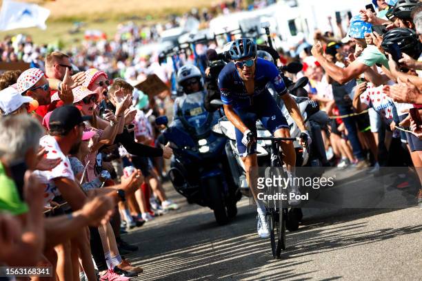 Thibaut Pinot of France and Team Groupama-FDJ competes in the breakaway climbing to the Petit Ballon while his fans cheers during the stage twenty in...