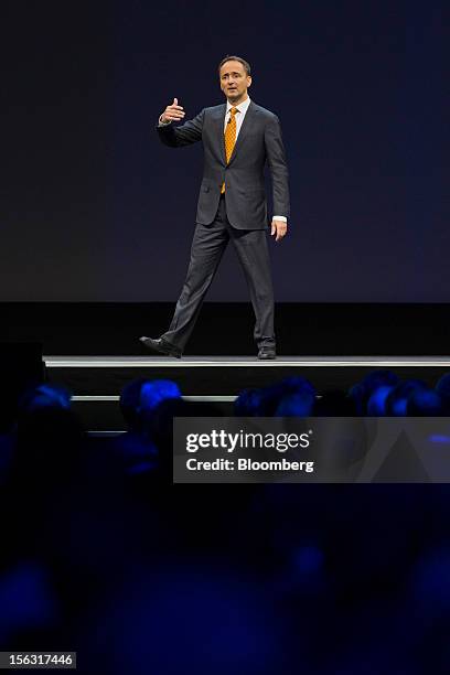 Jim Hagemann Snabe, co-chief executive officer of SAP AG, gestures while making a keynote speech on the opening day of the Sapphire Now conference in...