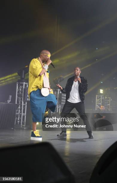 Slick Rick and Doug E. Fresh perform onstage during DJ Cassidy's Pass The Mic Live! at Radio City Music Hall on July 21, 2023 in New York City.