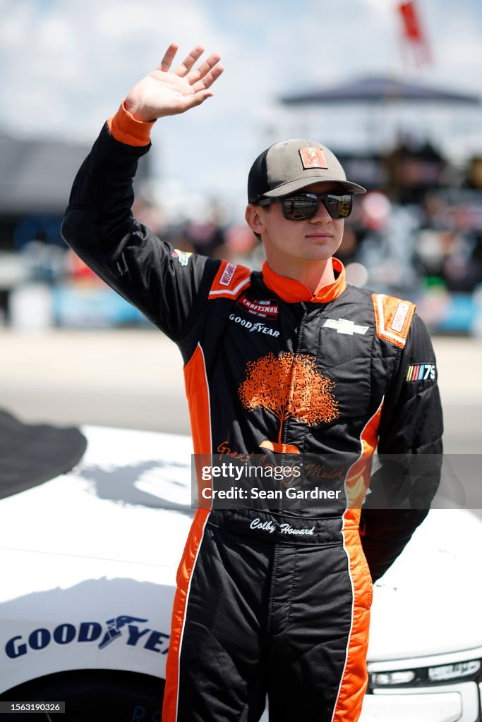 Colby Howard Racing Colby Howard, driver of the Grant County Mulch Chevrolet, waves to ...