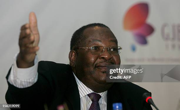 Zimbabwean Minister of Mines and Mining Development Obert Mpofu delivers a speech on November 13, 2012 during the second day of the Zimbabwean...