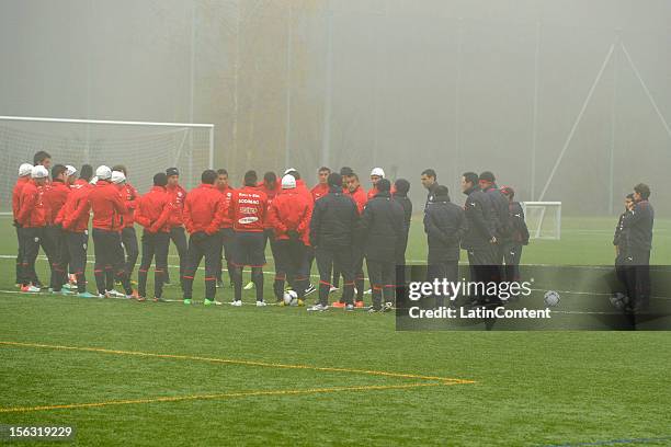 Chilean players in action during the training of soccer Chilean team at Spiserwies stadium November 13, 2012 in Sait Gallen, Switzerland. Chile will...