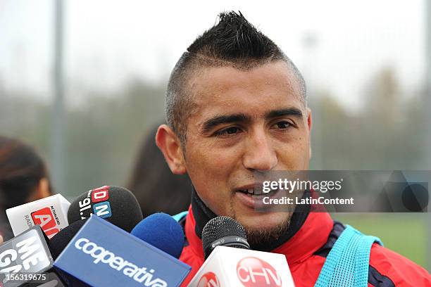 Arturo Vidal of Chile after a training session at Spiserwies stadium November 13, 2012 in Sait Gallen, Switzerland. Chile will play a friendly match...
