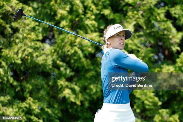 Pernilla Lindberg of Sweden plays her shot from the sixth tee during the final round of the Dow Great Lakes Bay Invitational at Midland Country Club...