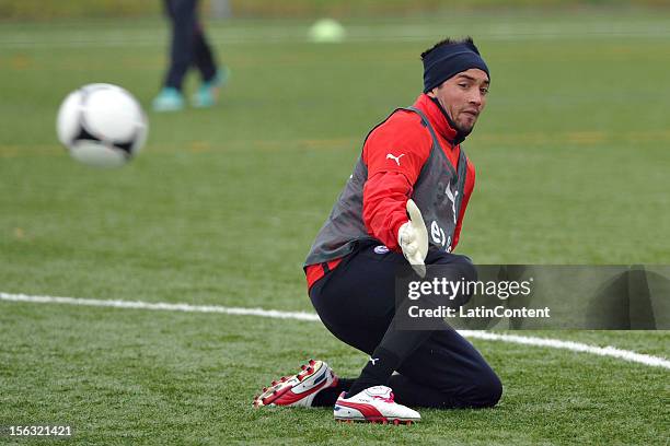 Miguel Angel Pinto of Chile during a training session at Spiserwies stadium November 13, 2012 in Sait Gallen, Switzerland. Chile will play a friendly...