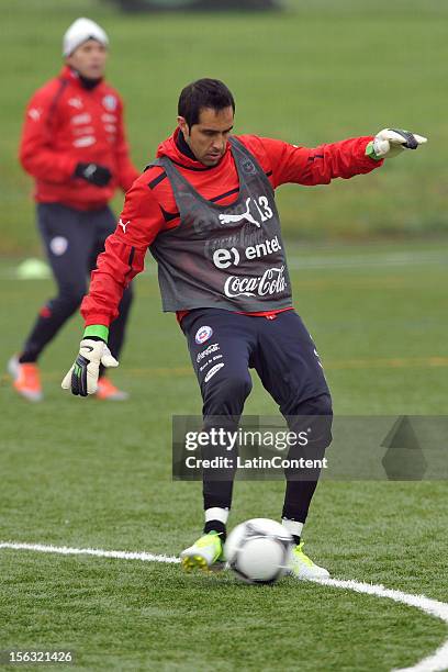 Claudio Bravo of Chile during a training session at Spiserwies stadium November 13, 2012 in Saint Gallen, Switzerland. Chile will play a friendly...