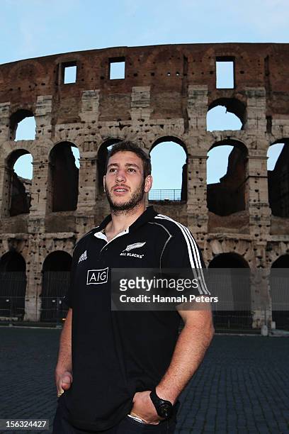 Luke Romano of the All Blacks poses for a photo in front of the Colosseum on November 13, 2012 in Rome, Italy.