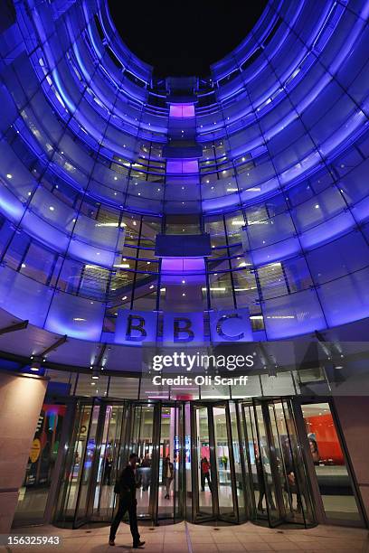 The BBC headquarters at New Broadcasting House is illuminated at night on November 13, 2012 in London, England. Tim Davie has been appointed the...