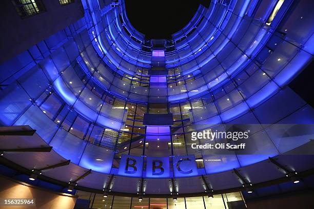 The BBC headquarters at New Broadcasting House is illuminated at night on November 13, 2012 in London, England. Tim Davie has been appointed the...