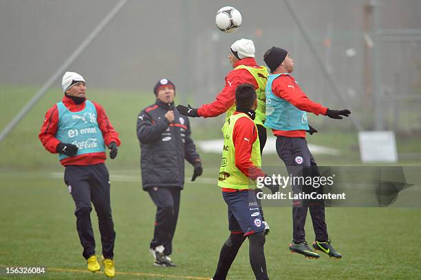 Players of Chile during the training session at Spiserwies stadium November 13, 2012 in Sait Gallen, Switzerland. Chile will play a friendly match...