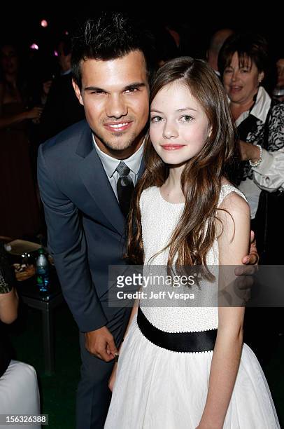 Actors Taylor Lautner and Mackenzie Foy attend "The Twilight Saga: Breaking Dawn - Part 2" after party at Nokia Theatre L.A. Live on November 12,...
