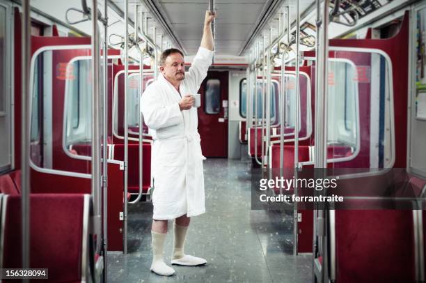early commuter on the train - humor stockfoto's en -beelden
