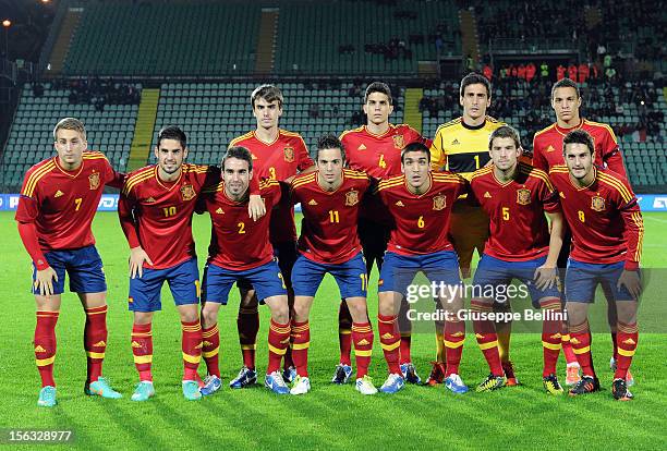 The team of Spain before the Under 21 international friendly match between Italy U21 and Spain U21 at Artemio Franchi - Mps Arena Stadium on November...