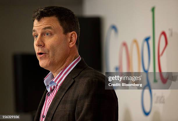 Chris O'Neil, managing director of Google Inc. Canada, speaks to the press during a media tour for the grand opening of Google Inc.'s new office in...