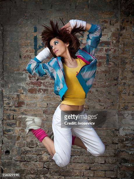 jumping girl - colour street dance stock pictures, royalty-free photos & images