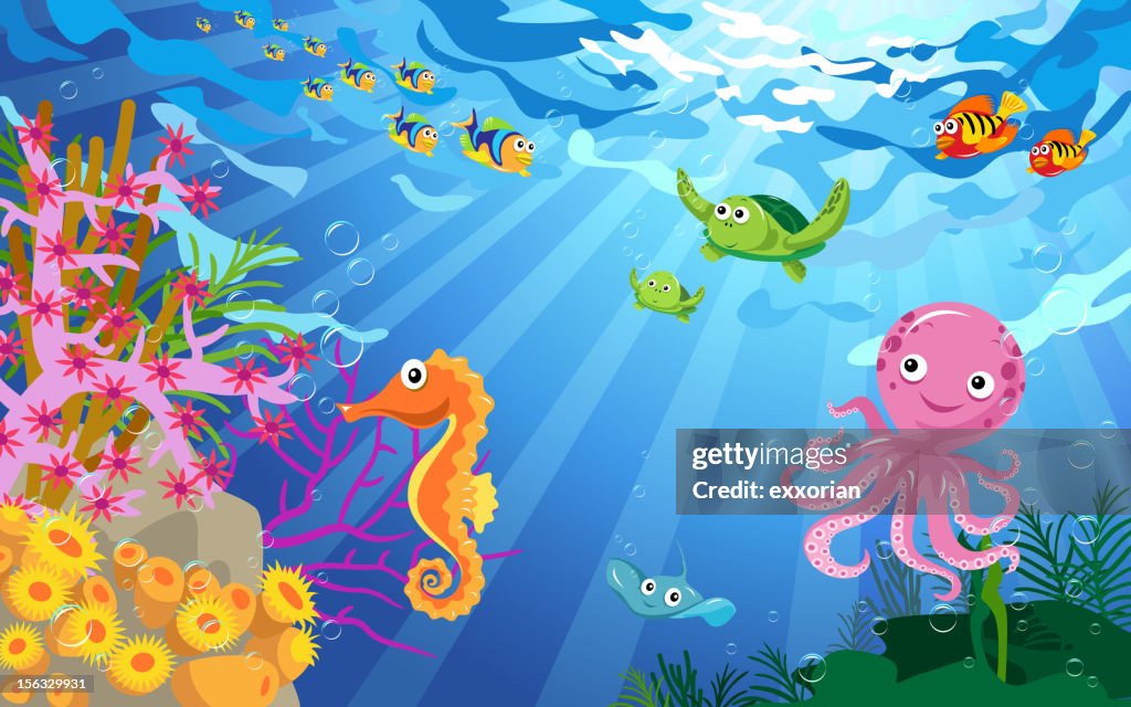 Underwater Scene with Sea Life