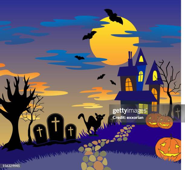 halloween night - bare tree stock illustrations