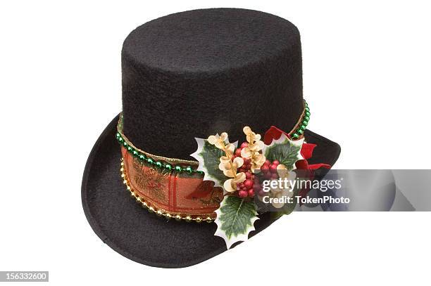 chapeau de noël - chapeau haut de forme photos et images de collection