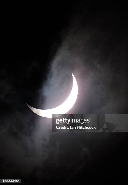 Near totality is seen during the solar eclipse at Palm Cove on November 14, 2012 in Palm Cove, Australia. Thousands of eclipse-watchers have gathered...