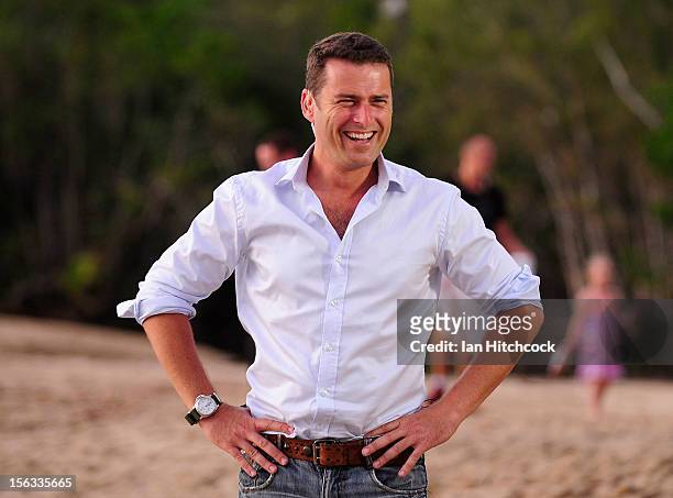 Today show host Karl Stephanovic does a piece to camera whilst waiting for the total solar eclipse on November 14, 2012 in Palm Cove, Australia....