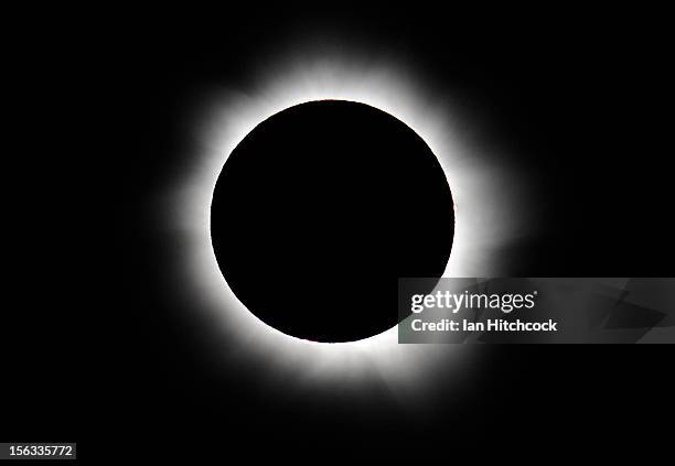 Totality is seen during the solar eclipse at Palm Cove on November 14, 2012 in Palm Cove, Australia. Thousands of eclipse-watchers have gathered in...