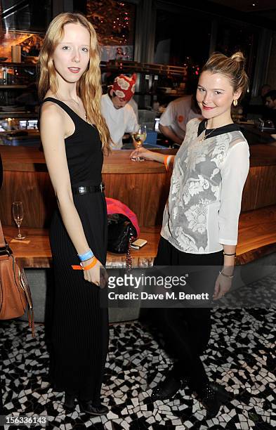 Morwenna Lytton Cobbold and Amber Atherton attend the opening of new restaurant SushiSamba London in Heron Tower on November 13, 2012 in London,...
