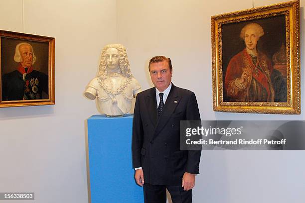 Prince Charles of Bourbon-Two Sicilies poses by a bust of his ancestor King Charles of Bourbon, during the Royal House of Bourbon-Two Sicilies...
