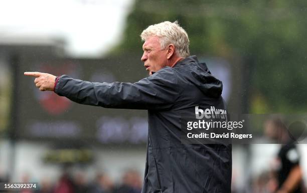 David Moyes, the West Ham United manager issues instructions during the pre-season friendly match between Dagenham & Redbridge and West Ham United at...