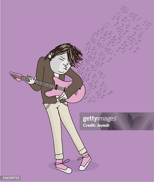 rocker jamming his guitar - classic rock stock illustrations